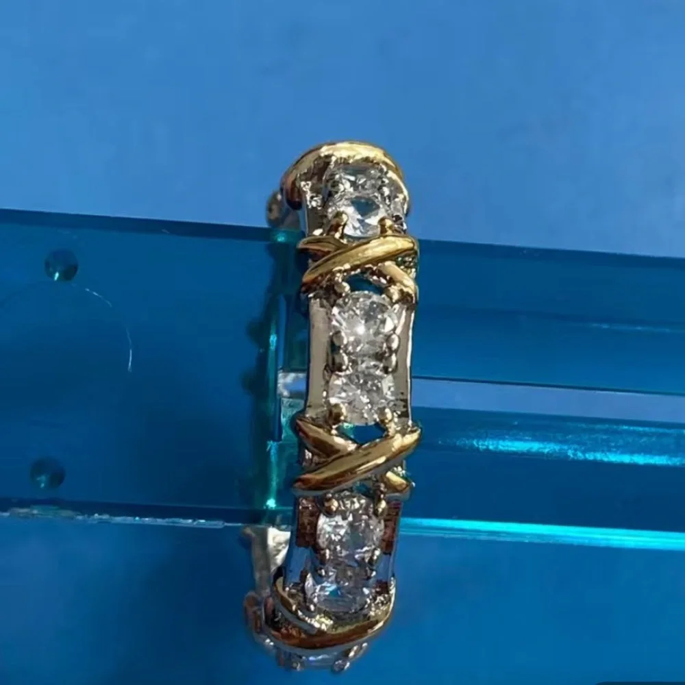 Tiffany Style-14k White Gold Finish & White Topaz Ring Size 6 New